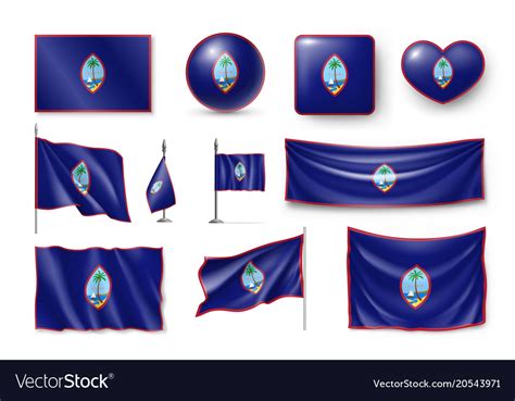 Set Guam Realistic Flags Banners Banners Vector Image