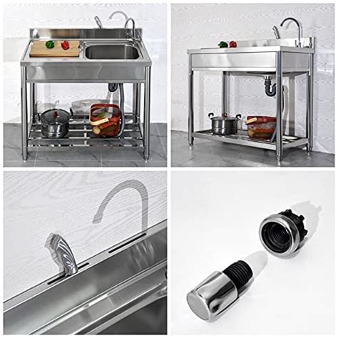 Free Standing Stainless Steel Single Bowl Commercial Restaurant Kitchen Sink Set W Faucet