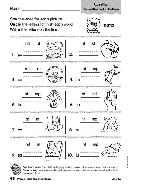 Phonics Final Consonant Blends Worksheet For 1st 2nd Grade Acb