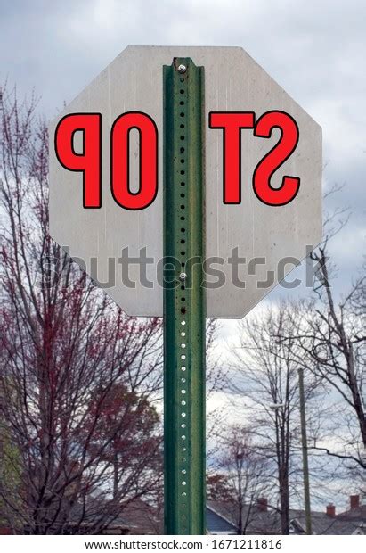 Humous Rear View Stop Sign Reversed Stock Photo 1671211816 Shutterstock