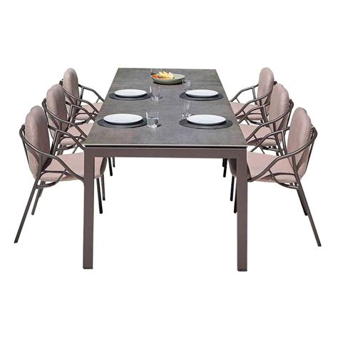 Contemporary Outdoor Marble Dining Table Six Dining Chairs In Solid