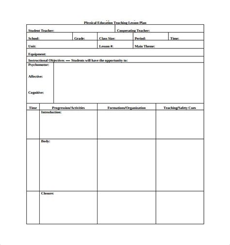15 Sample Physical Education Lesson Plans Sample Templates