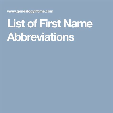 List Of First Name Abbreviations First Names Names Abbreviations