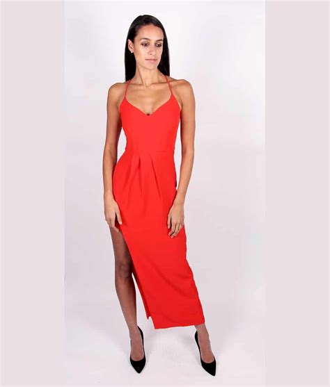 Lumier By Bariano Red Lace Slit Dress Alila