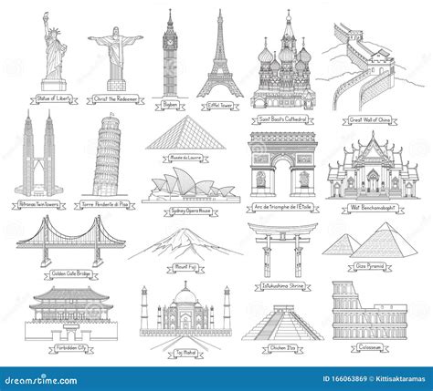 Travel Doodle Art Drawing Style Famous Landmarks In The World