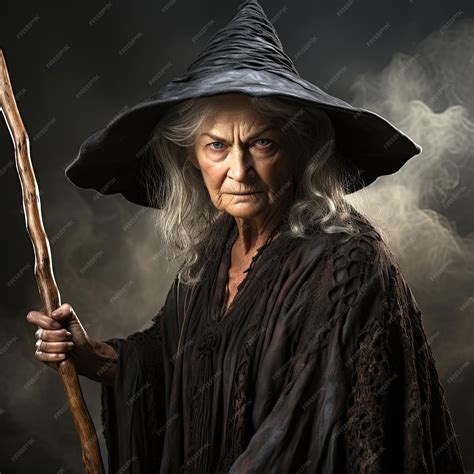 Premium Ai Image Old Scary Witch With Broom In Hat And Black Costume