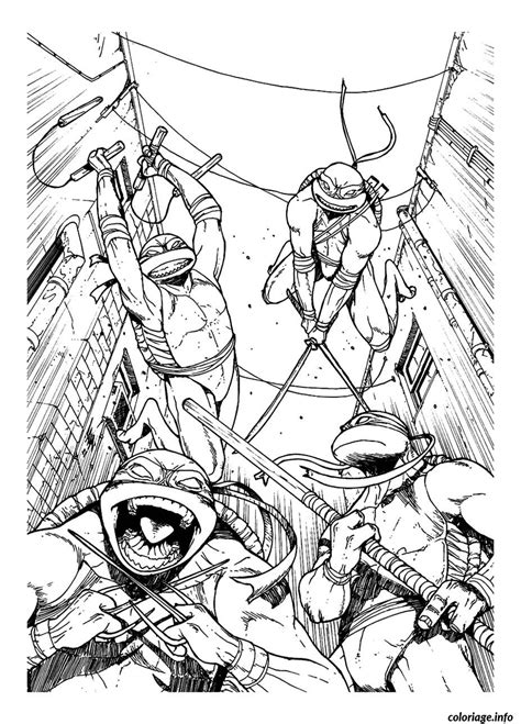 Coloriage tortue ninja en action - JeColorie.com