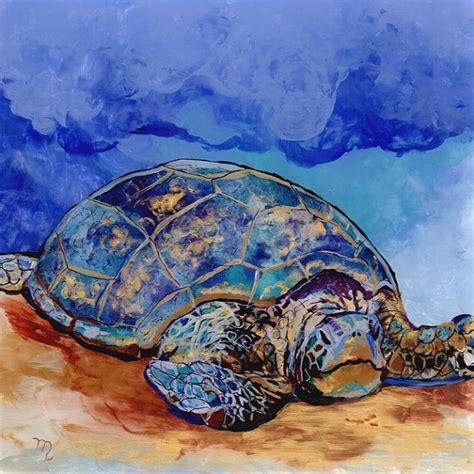 Honu At Poipu Beach 2 Original Sea Turtle Reverse Acrylic Painting By