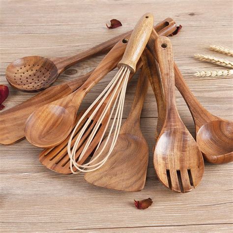 Kitchen Wooden Utensils Natural Teak Wood For Cooking Kitchen Etsy