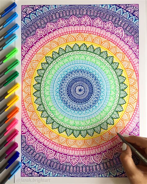 Colorful Mandala Pattern With Brush Pens Mandala Doodle Zentangle B
