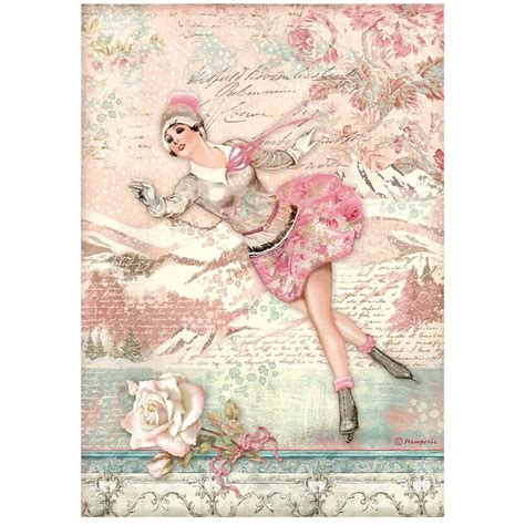 Stamperia Decoupage Rice Paper A4 Mixed Media Sweet Winter Ice Skater 1 Sheet Of A4 8 X 115