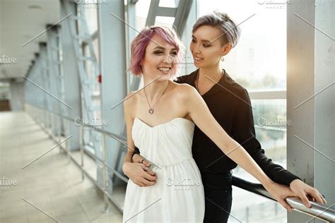 Beautiful Lesbian Couple Hugging Lo High Quality People Images