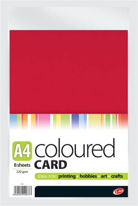 A4 Coloured Card 8 Sheets 220gsm