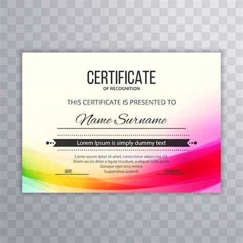 Certificado Plantilla Premium Premios Diploma Colorido Ola Ilustración