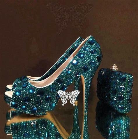Blue Bedazzled Shoes Bedazzled Shoes Bling Heels Sparkle Shoes
