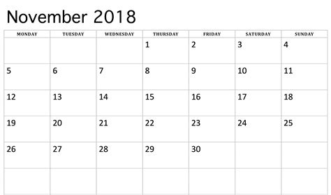 Calendar 2018 November November Calendar November Printable Calendar