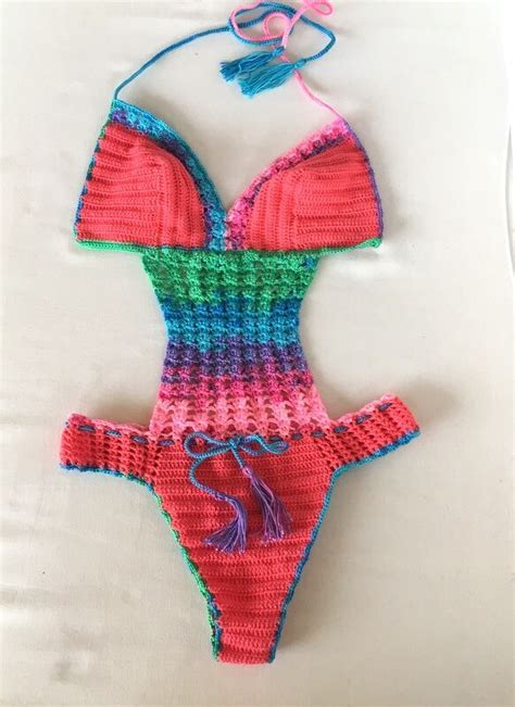 Rainbow Crochet Monokini Women Swimwear Swimsuit Crochet