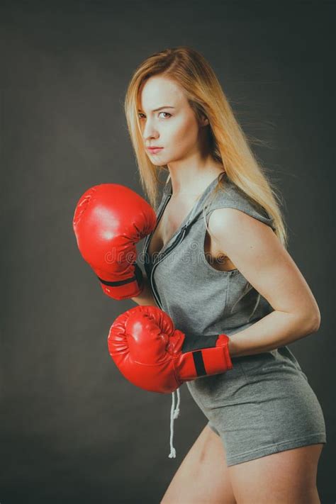 Beautiful Woman With Red Boxing Gloves Stock Photo Image Of Fighter