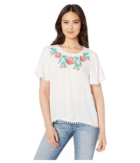 Rock And Roll Cowgirl B5 1186 Floral Embroidered Flutter Sleeve Blouse Cowgirl Delight