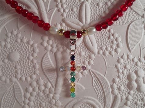 New Jerusalem 22 Red Glass Bead Necklace Handmade Gemstone Cross