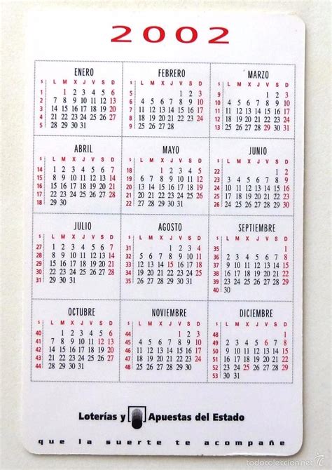 Calendario De Bolsillo 2002 Loterias Y Apuesta Comprar Calendarios