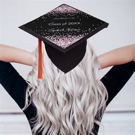 Univeristy Graduation Cap Toppers Graduate School Pink Glitter How