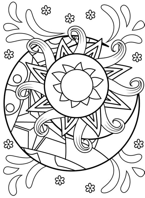 Sun And Moon For Adult Coloring Page Free Printable Coloring Pages