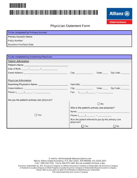Physician Statement Form Allianz Global Assistance Fill Out Sign