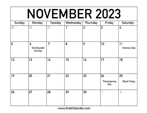 November 2023 Calendar Important Days Get Calendar 2023 Update