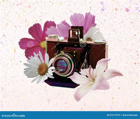 Vintage Camera With Flowers Stock Illustration Illustration Of Stroke