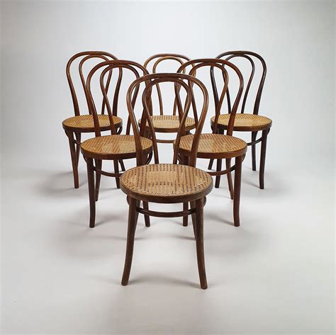 Set Of 6 Mid Century Romanian Bentwood And Cane Dining Chairs 1960s