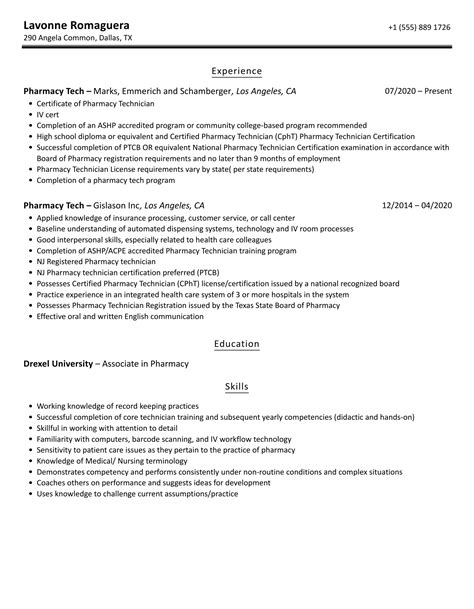 Pharmacy Tech Resume Samples | Velvet Jobs