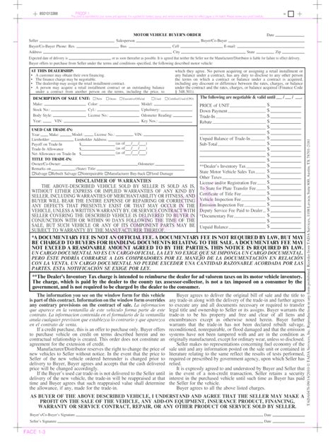 Motor Vehicle Buyers Order Tada 2020 2022 Fill And Sign Printable
