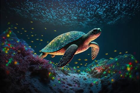 Premium Ai Image Colorful Illustration Of A Sea Turtle Swimming Over