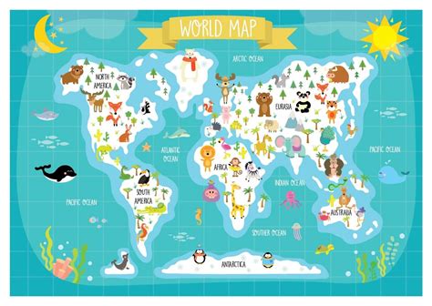 Nursery Printable Animal World Map Kids World Map Poster