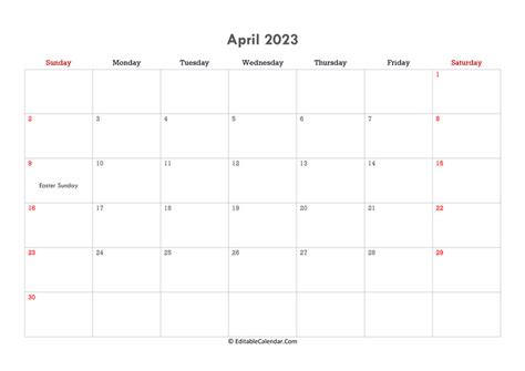 Download Editable Calendar April 2023 Word Version