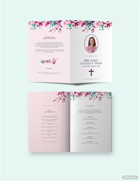 Floral Funeral Memorial Bi Fold Brochure Template In Indesign