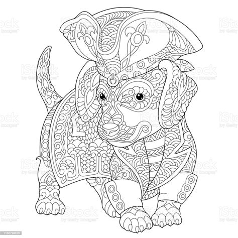 Coloring Page Of Dachshund Dog In Costume Of Pirate Stock