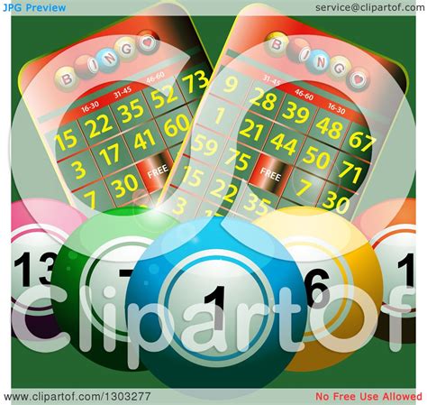 Clipart Of D Colorful Bingo Balls With Cards On Green Royalty Free