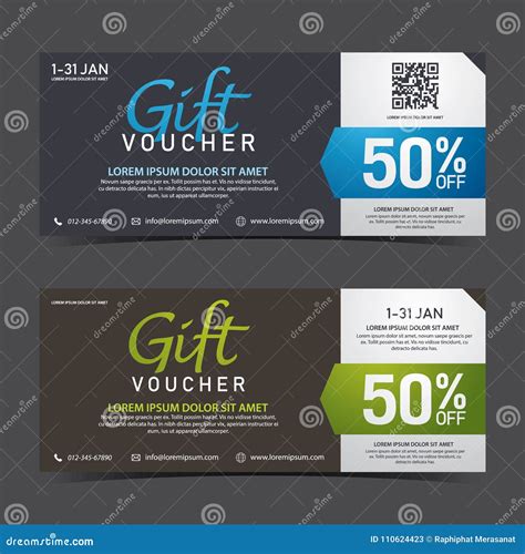 Gift Voucher Template Blue Black and Green Black with QRcode Stock