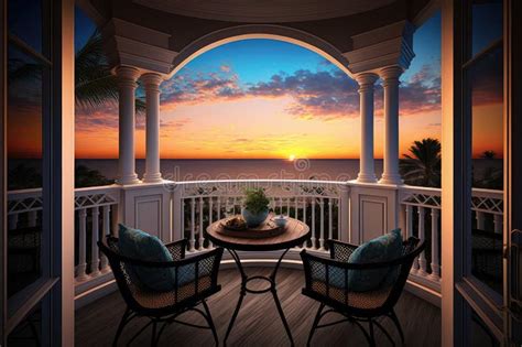 Balcony With View Of Breathtaking Sunset Over The Ocean Stock Image Image Of Balcony