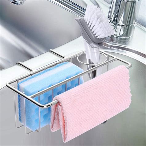 Sponge Holder For Kitchen Sink 3 In 1 Sink Caddy Brush Dish Towel