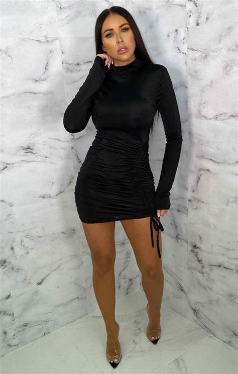 Black High Neck Ruched Side Bodycon Mini Dress Tasmin From Femme Luxe