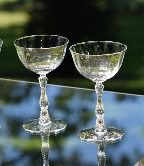 Vintage Optic Crystal Champagne Coupe Glasses Set Of 4 Fostoria Wilma Circa 1950 Vintage