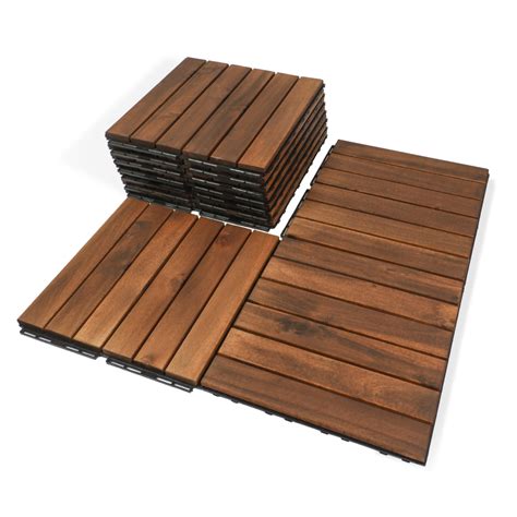 Beefurni Wood Deck Titles 12 X 12 Acacia Wood Interlocking Tiles In