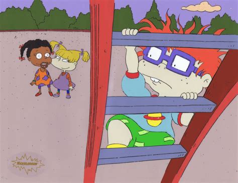 Rugrats Original 1990s Production Cel Animation Art Chuckie Slide In