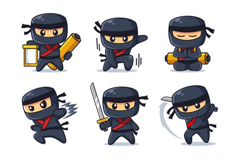 Personaje De Dibujos Animados Ninja En Varias Poses 7619513 Vector En