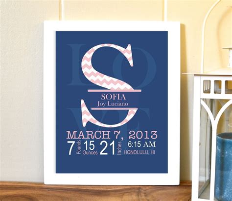 Monogram Letter Nursery Art Birth Details Baby Girl Etsy