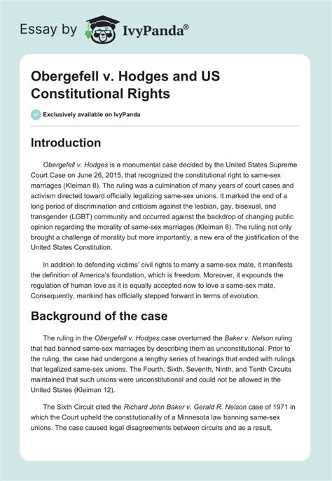 Obergefell V Hodges And Us Constitutional Rights 1462 Words Essay