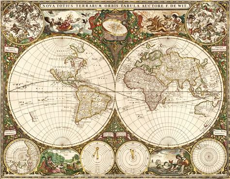 World 1660 Wall Map Mural By Frederick De Wit World Map Tapestry World
